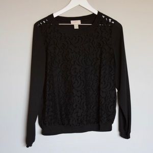 LOFT Outlet Black Lace Front Blouse